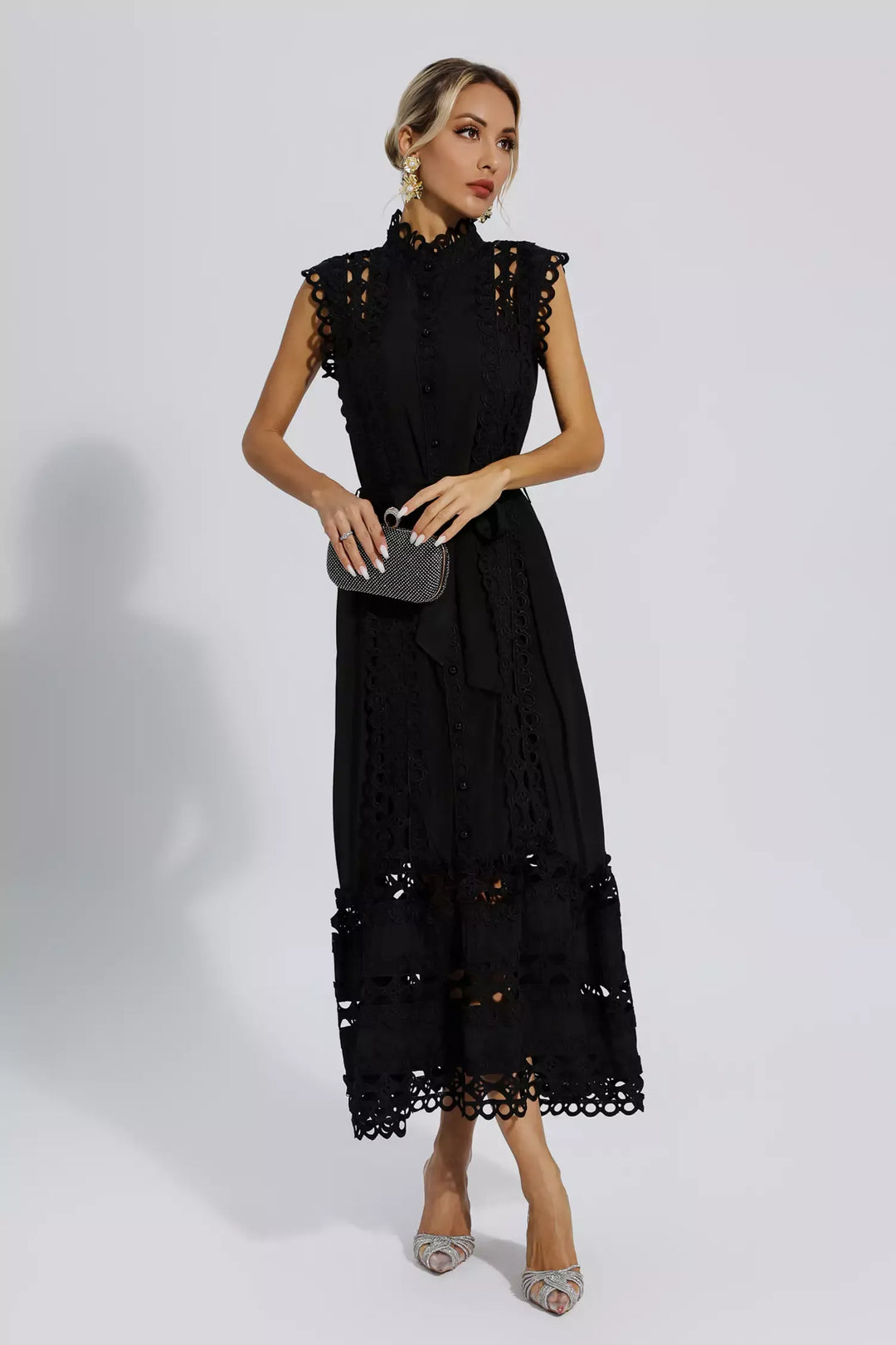 Kyra™ | Black Sleeveless Hollow Maxi Dress